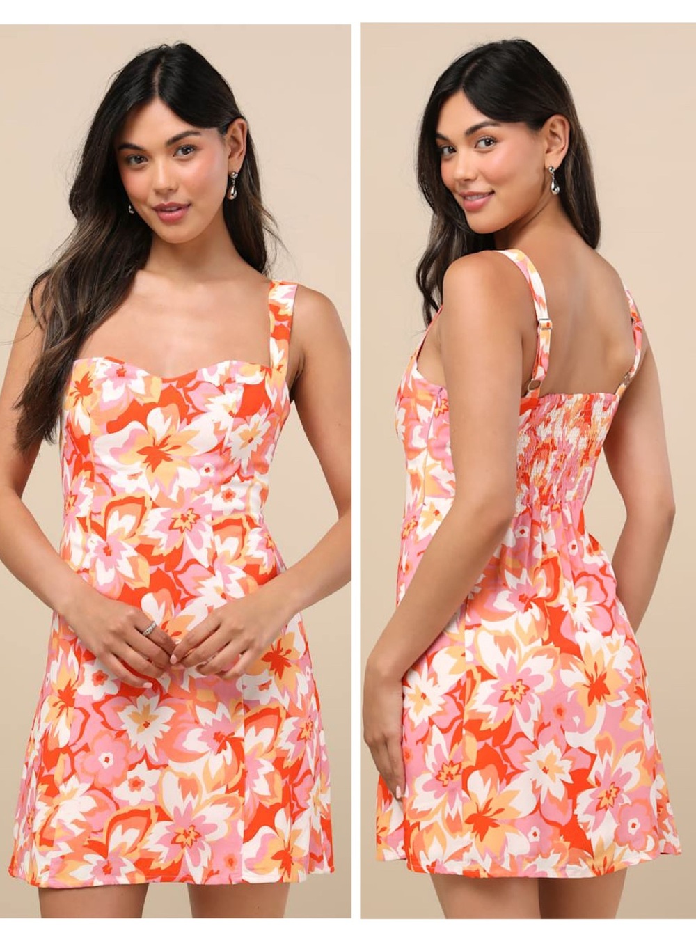 Lulus Ashlea Orange Floral Sweetheart Mini Dress Size Medium NWT Beach Feminine